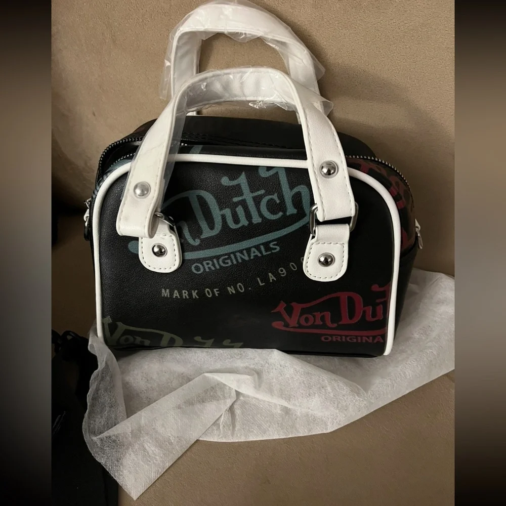 FASHION FAUX LEATHER VON DUTCH GRAFFITI BOWLING BAG - Picture 2 of 15